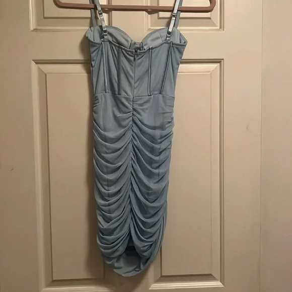 Baby Blue Ruched Mini Dress - Picture 4 of 7